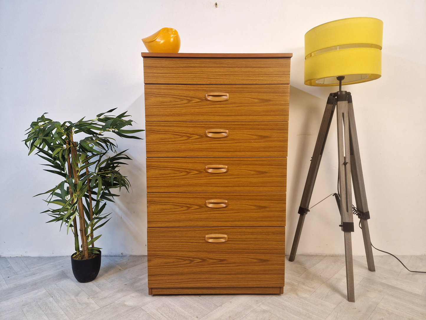 Schreiber Vintage Mid Century Medium Teak Tallboy Chest of Drawers