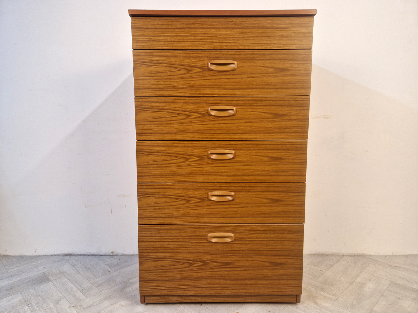 Schreiber Vintage Mid Century Medium Teak Tallboy Chest of Drawers
