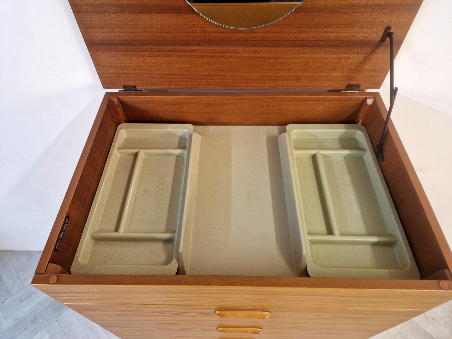 Schreiber Vintage Mid Century Medium Teak Tallboy Chest of Drawers