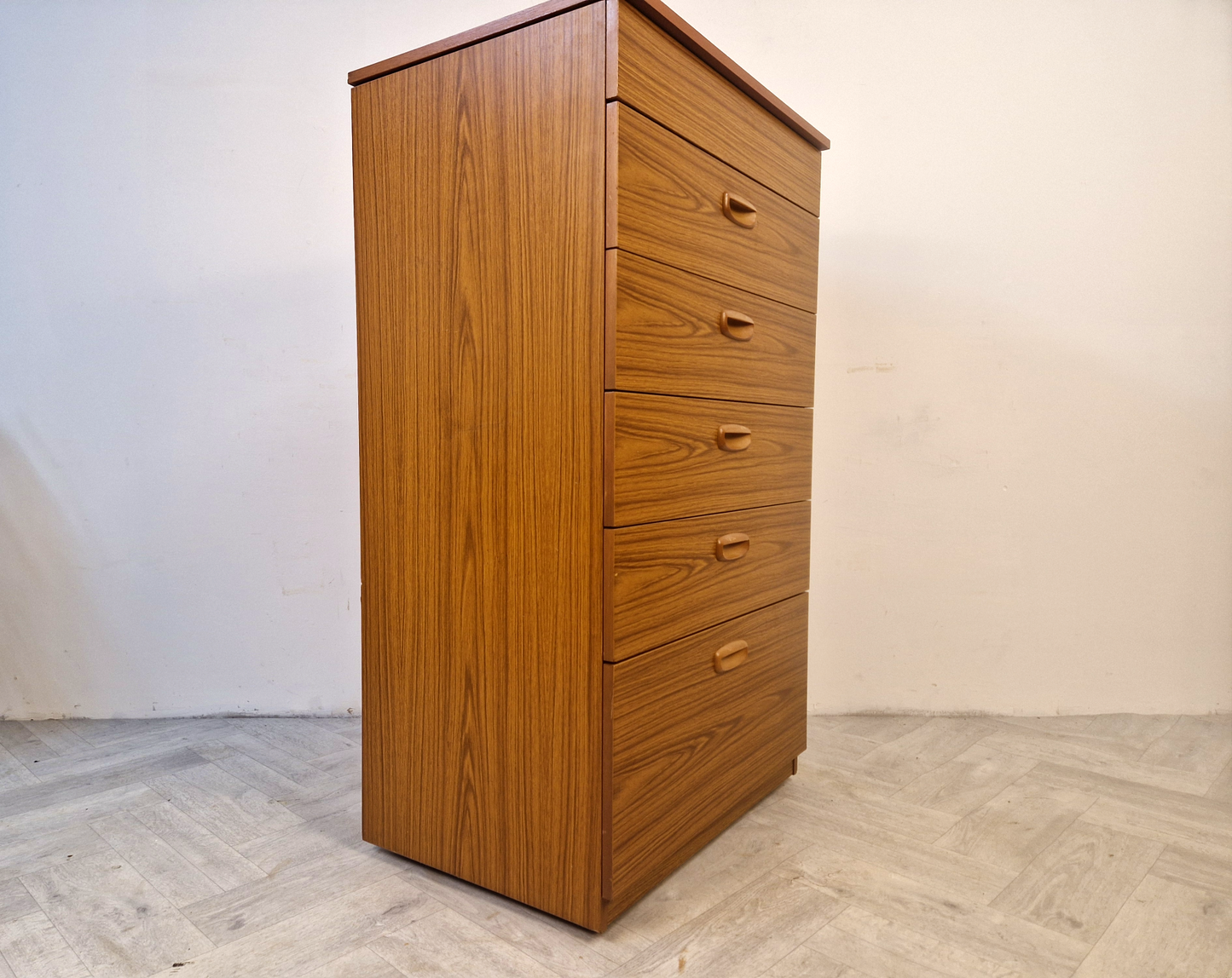 Schreiber Vintage Mid Century Medium Teak Tallboy Chest of Drawers