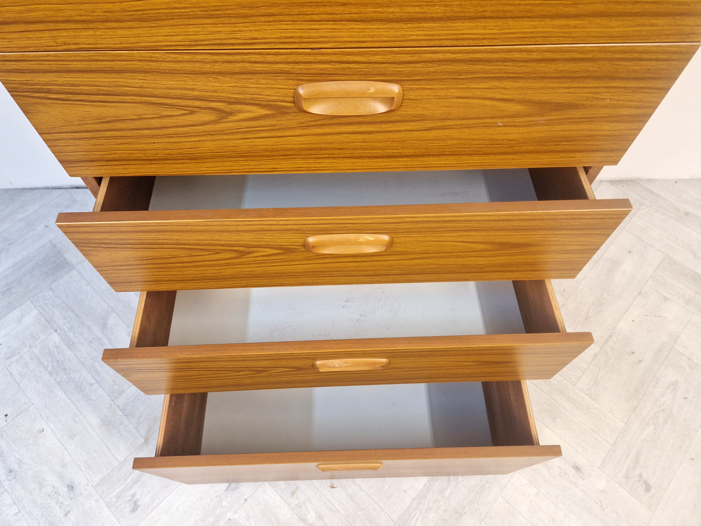 Schreiber Vintage Mid Century Medium Teak Tallboy Chest of Drawers