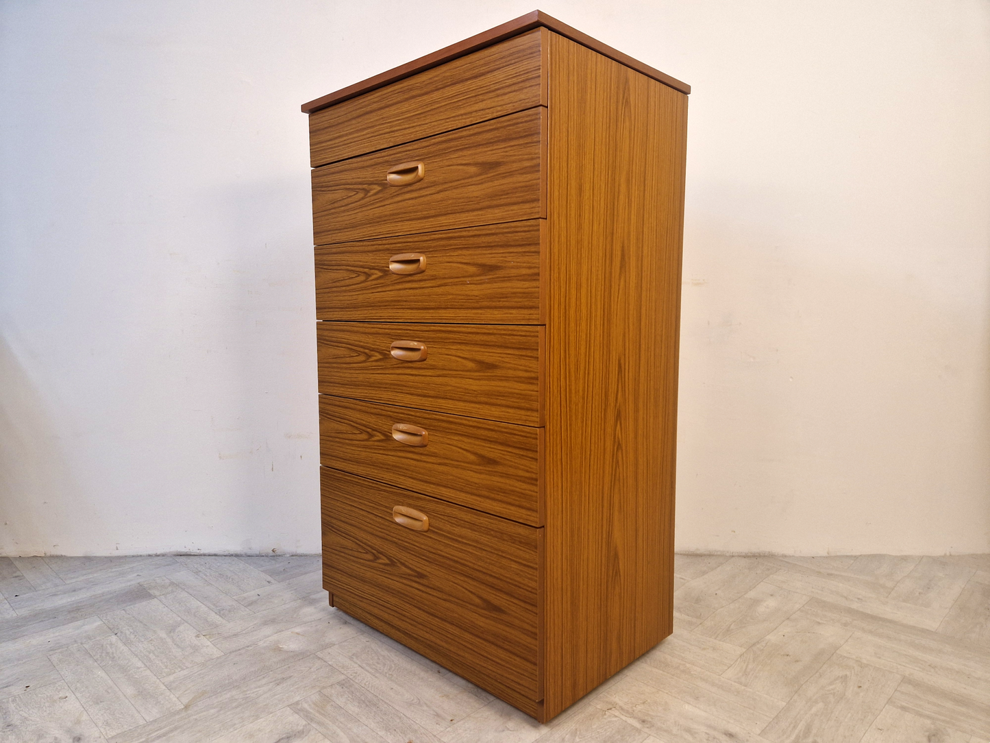 Schreiber Vintage Mid Century Medium Teak Tallboy Chest of Drawers