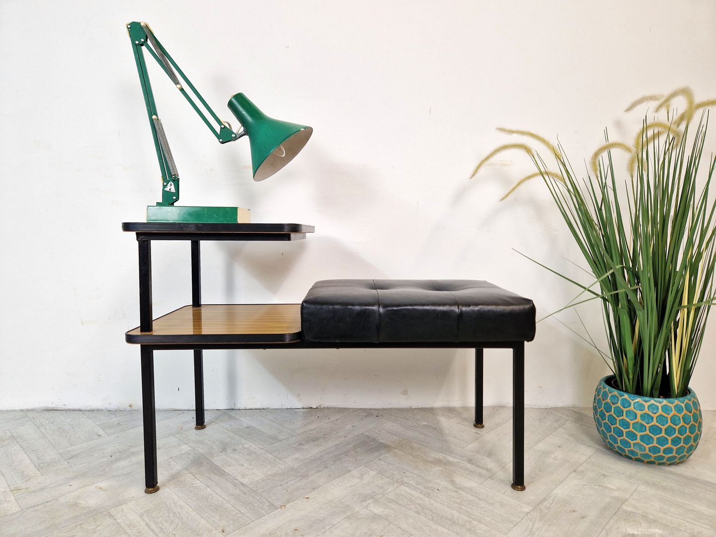 Vintage 1970's Mid Century Compact Telephone Table Seat Bookshelf Combination Piece