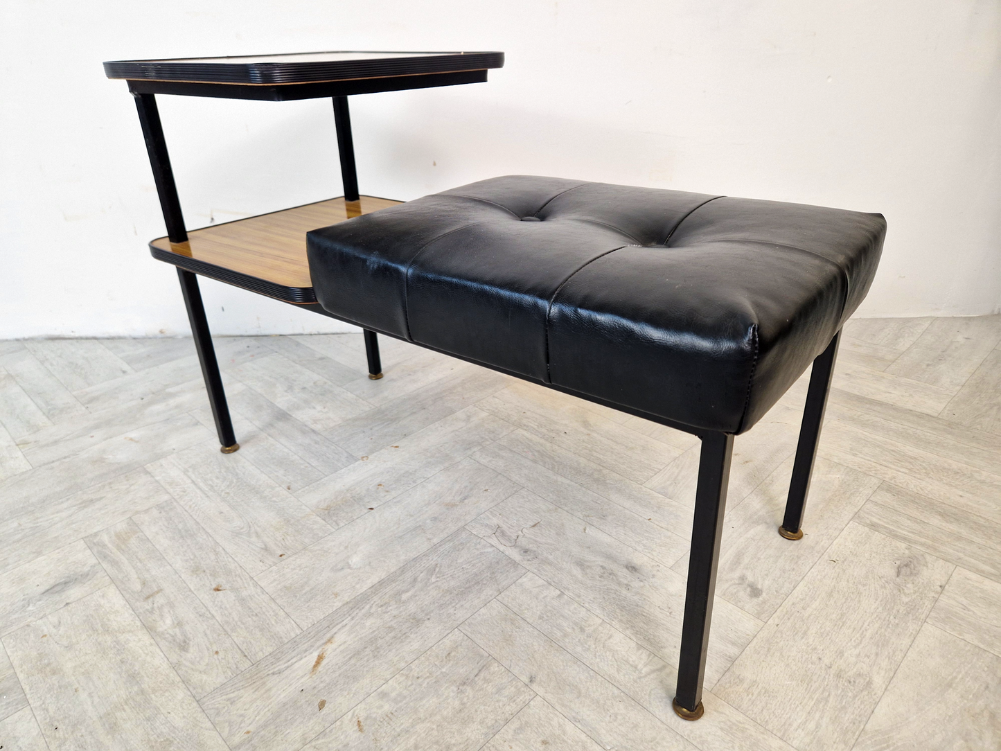 Vintage 1970's Mid Century Compact Telephone Table Seat Bookshelf Combination Piece