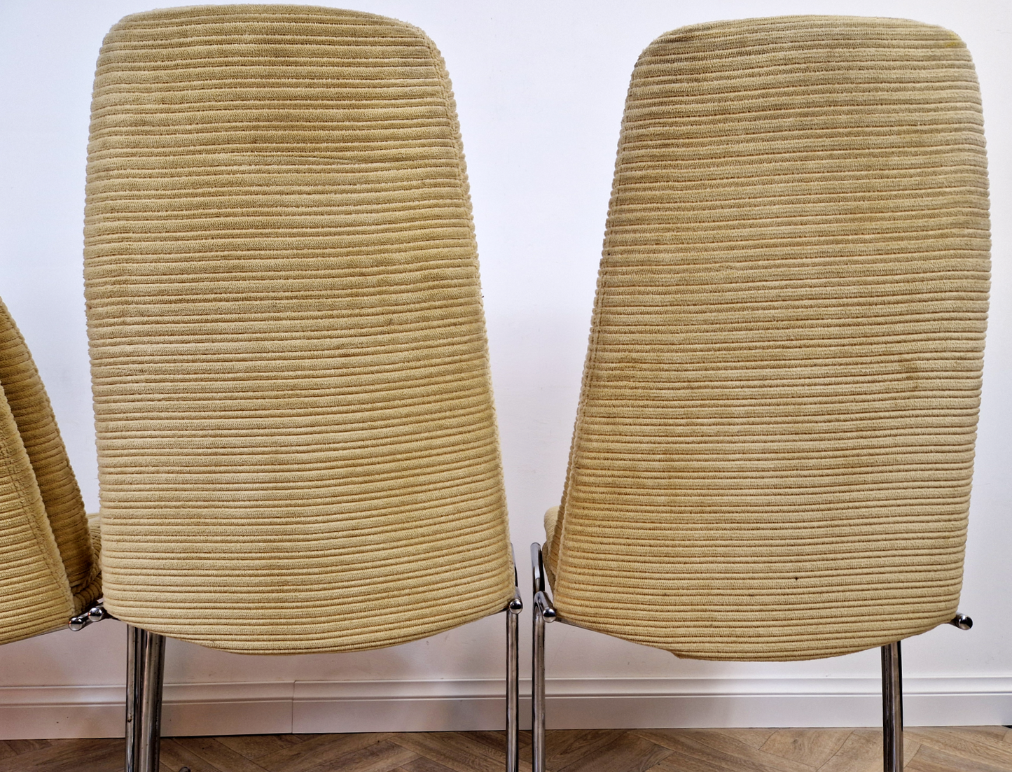 Tim Bates For Pieff Eleganza Vintage 1970s Set of 4 Chrome Cantilever Lounge Dining Chairs