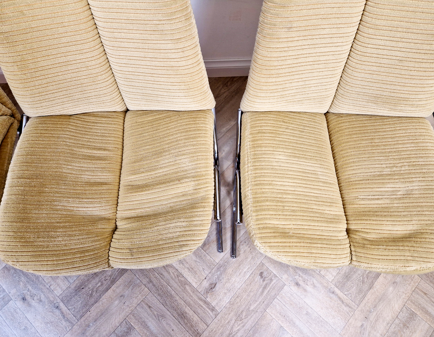 Tim Bates For Pieff Eleganza Vintage 1970s Set of 4 Chrome Cantilever Lounge Dining Chairs