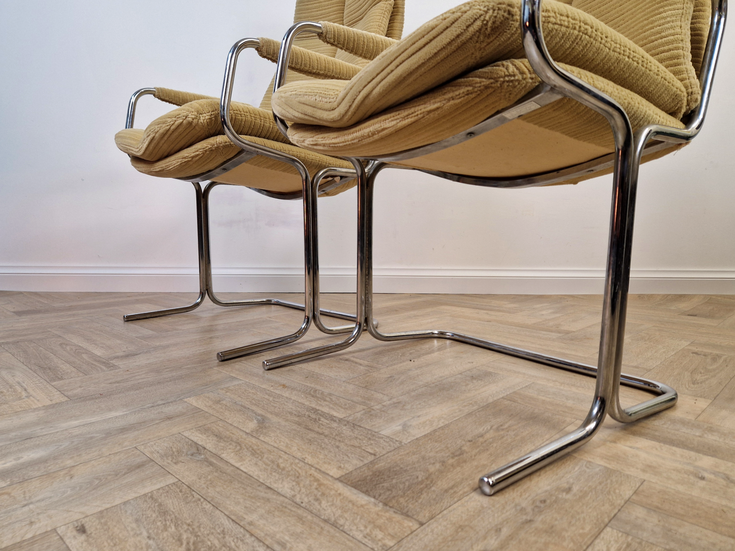 Pair of Pieff Eleganza By Tim Bates Vintage Mid Century Chrome Cantilever Chairs