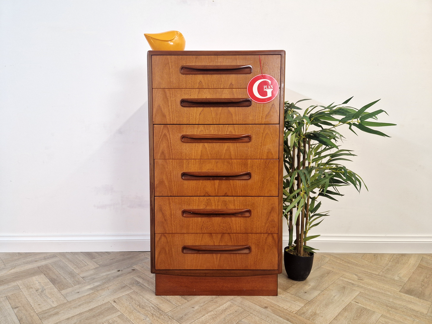 VB Wilkins For G Plan Red Label Mid Century Solid Teak Vintage Tallboy Chest of Drawers