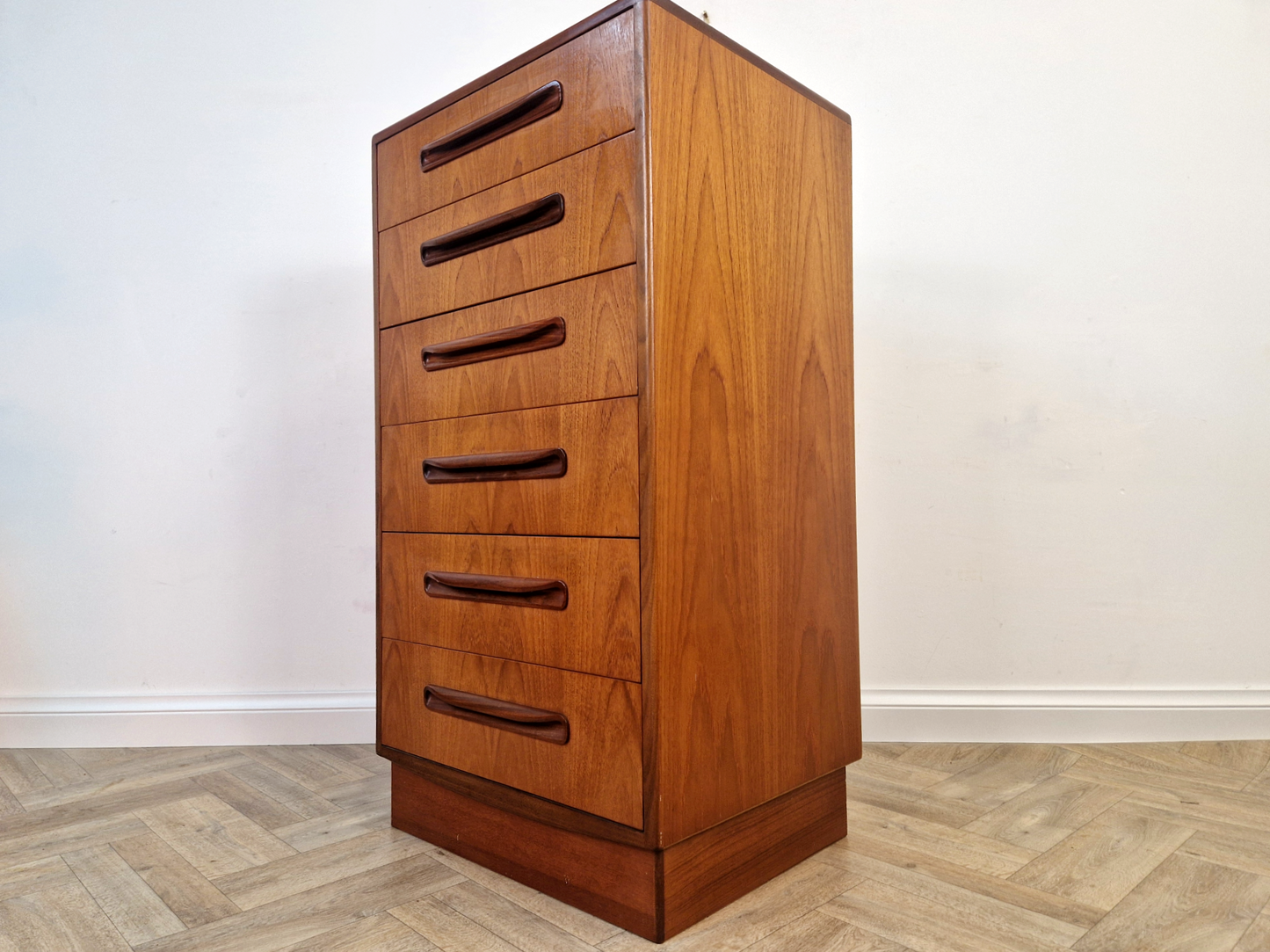 VB Wilkins For G Plan Red Label Mid Century Solid Teak Vintage Tallboy Chest of Drawers