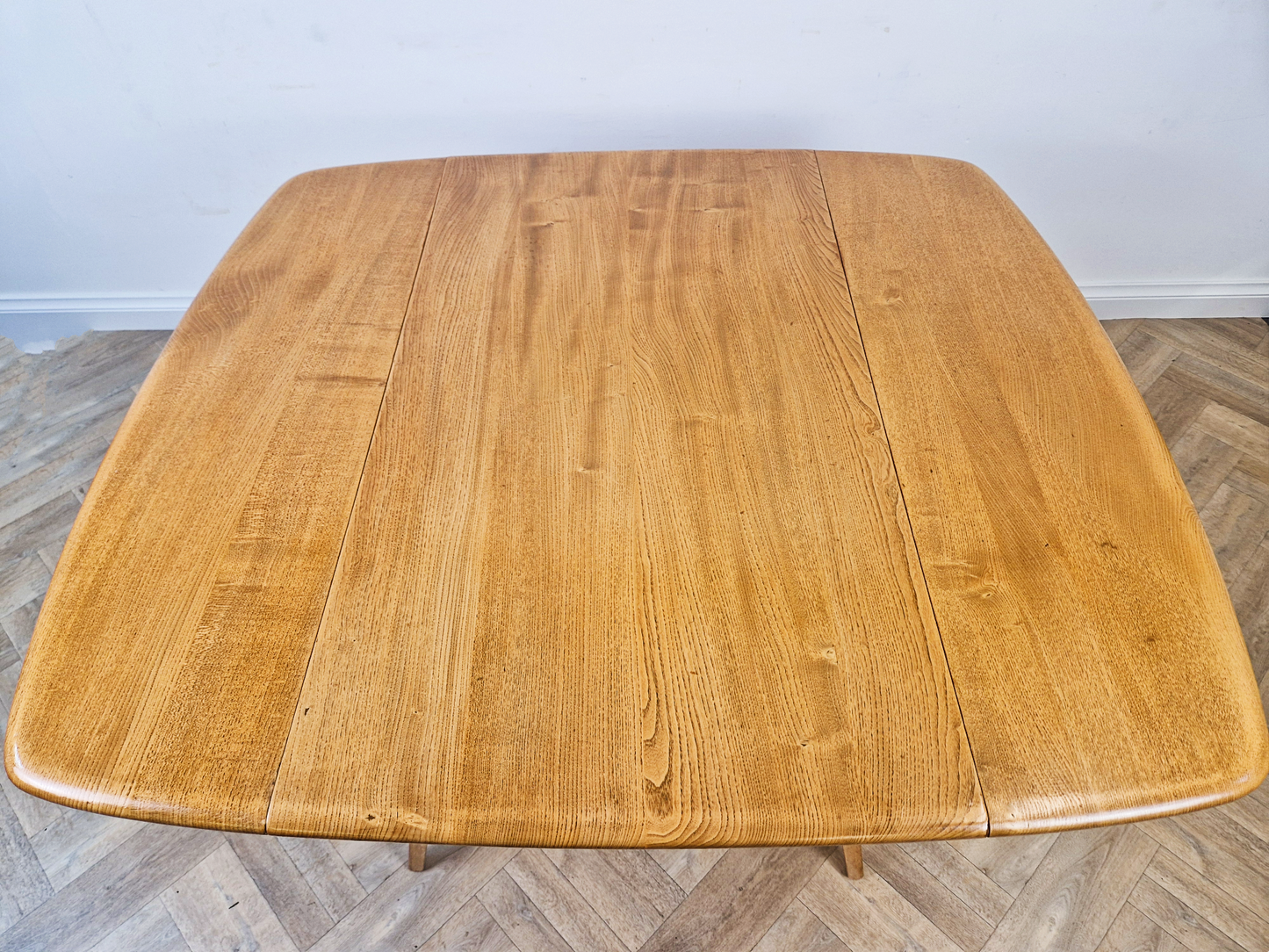 Ercol Vintage Mid Century Solid Elm Drop Leaf Table & Candlestick Chairs Dining Set