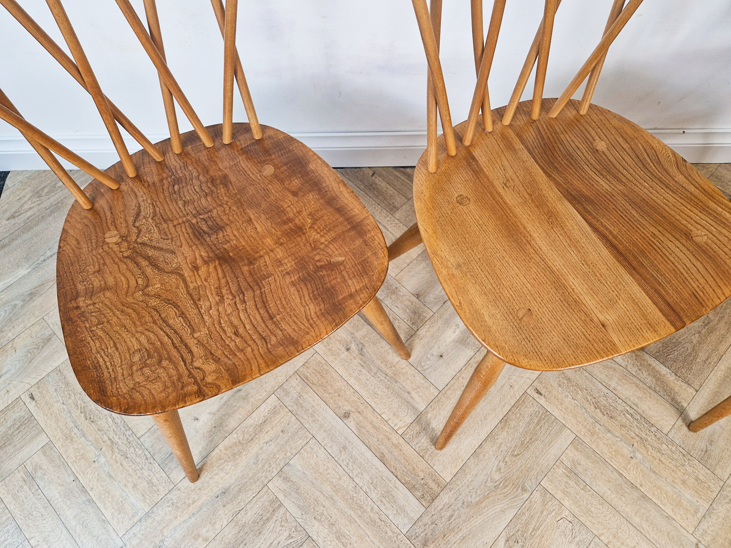 Ercol Vintage Mid Century Solid Elm Drop Leaf Table & Candlestick Chairs Dining Set