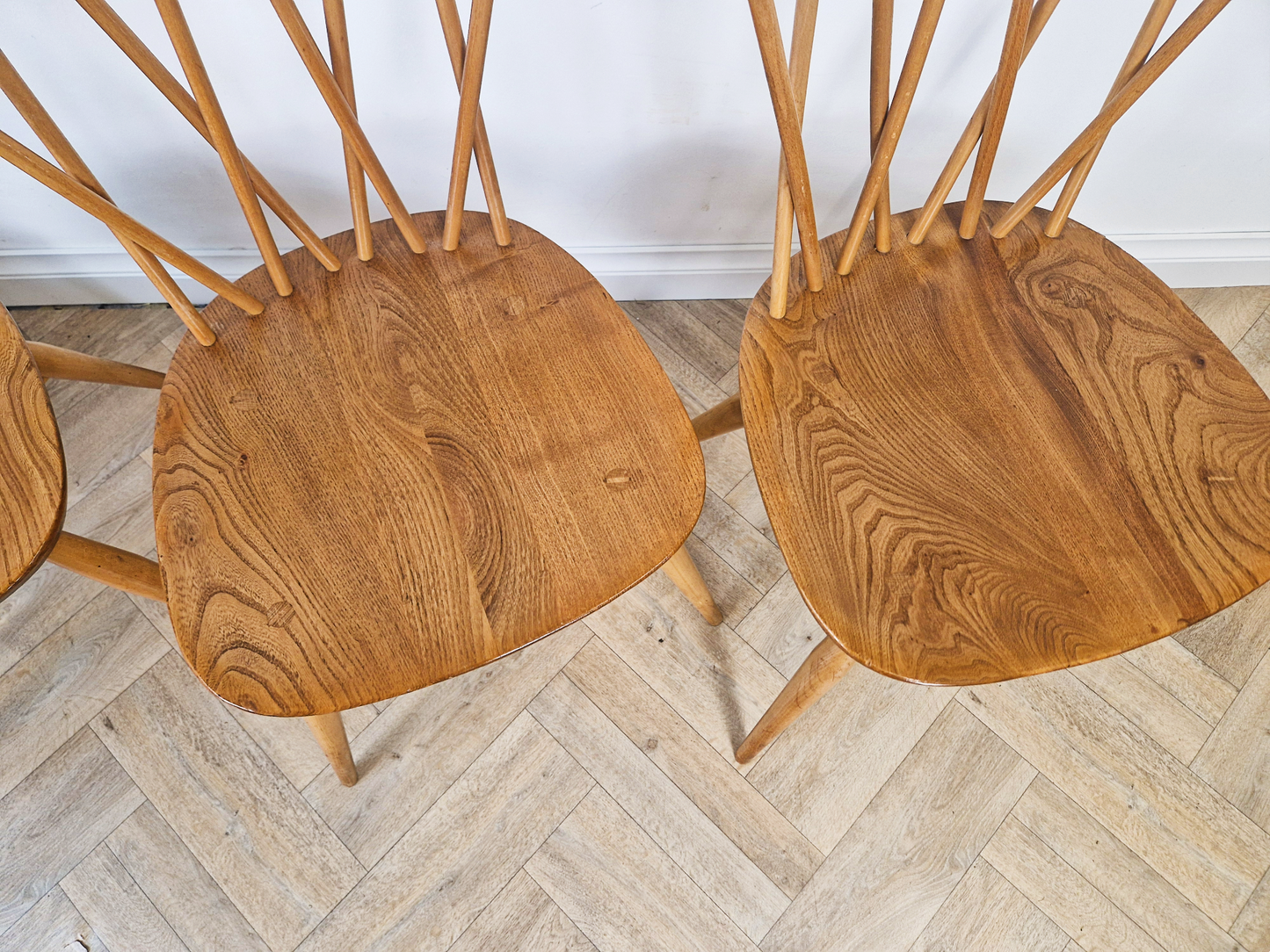 Ercol Vintage Mid Century Solid Elm Drop Leaf Table & Candlestick Chairs Dining Set