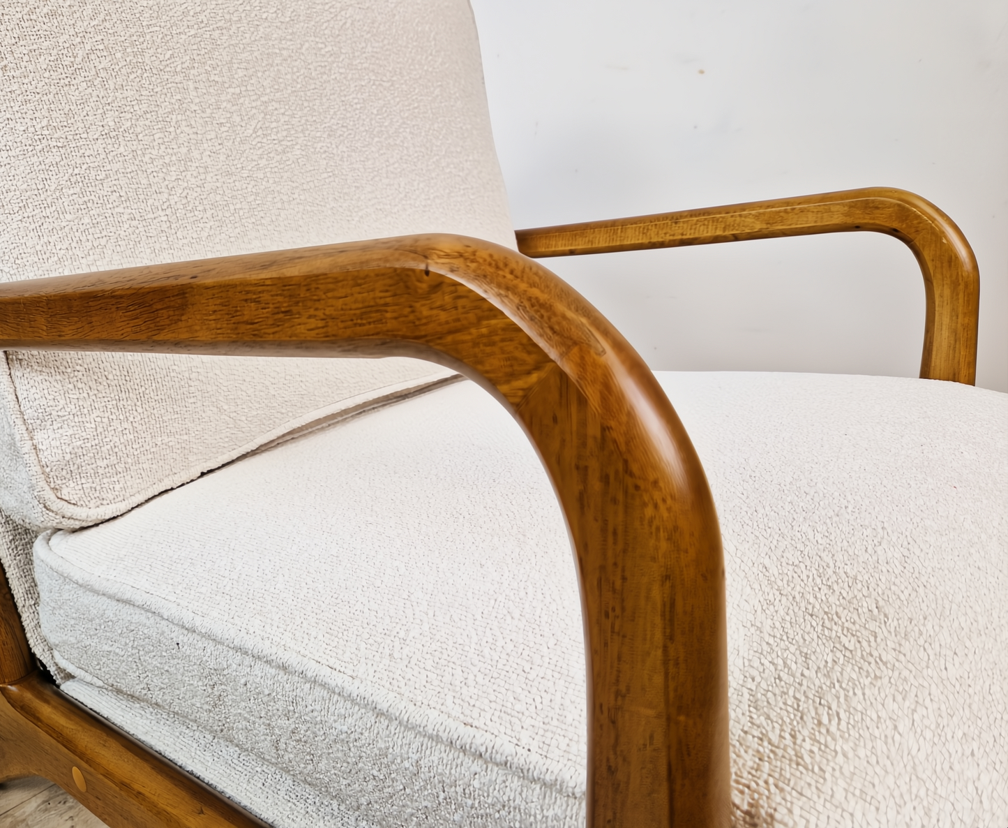 Mid Century Modern Solid Beech & Fabric Danish Design Lounge Accent Armchair