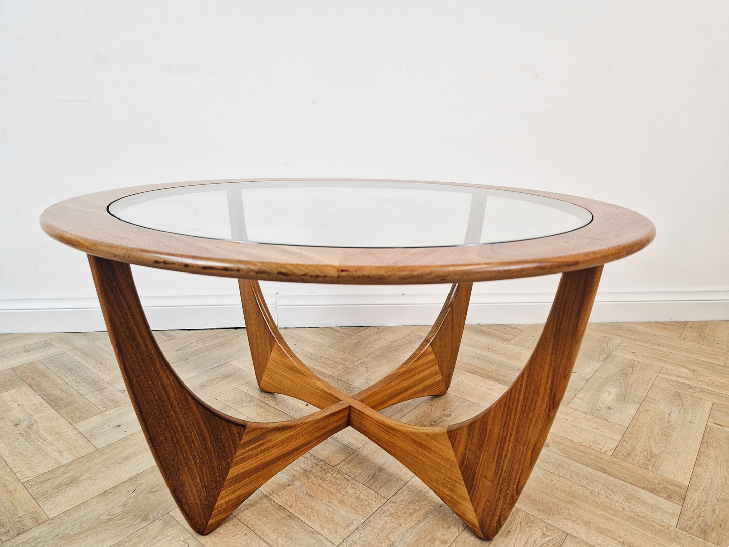 VB Wilkins For G Plan Astro Vintage Mid Century Solid Teak & Glazed Glass Round Coffee Table
