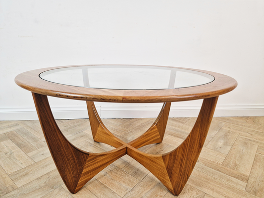 VB Wilkins For G Plan Astro Vintage Mid Century Solid Teak & Glazed Glass Round Coffee Table