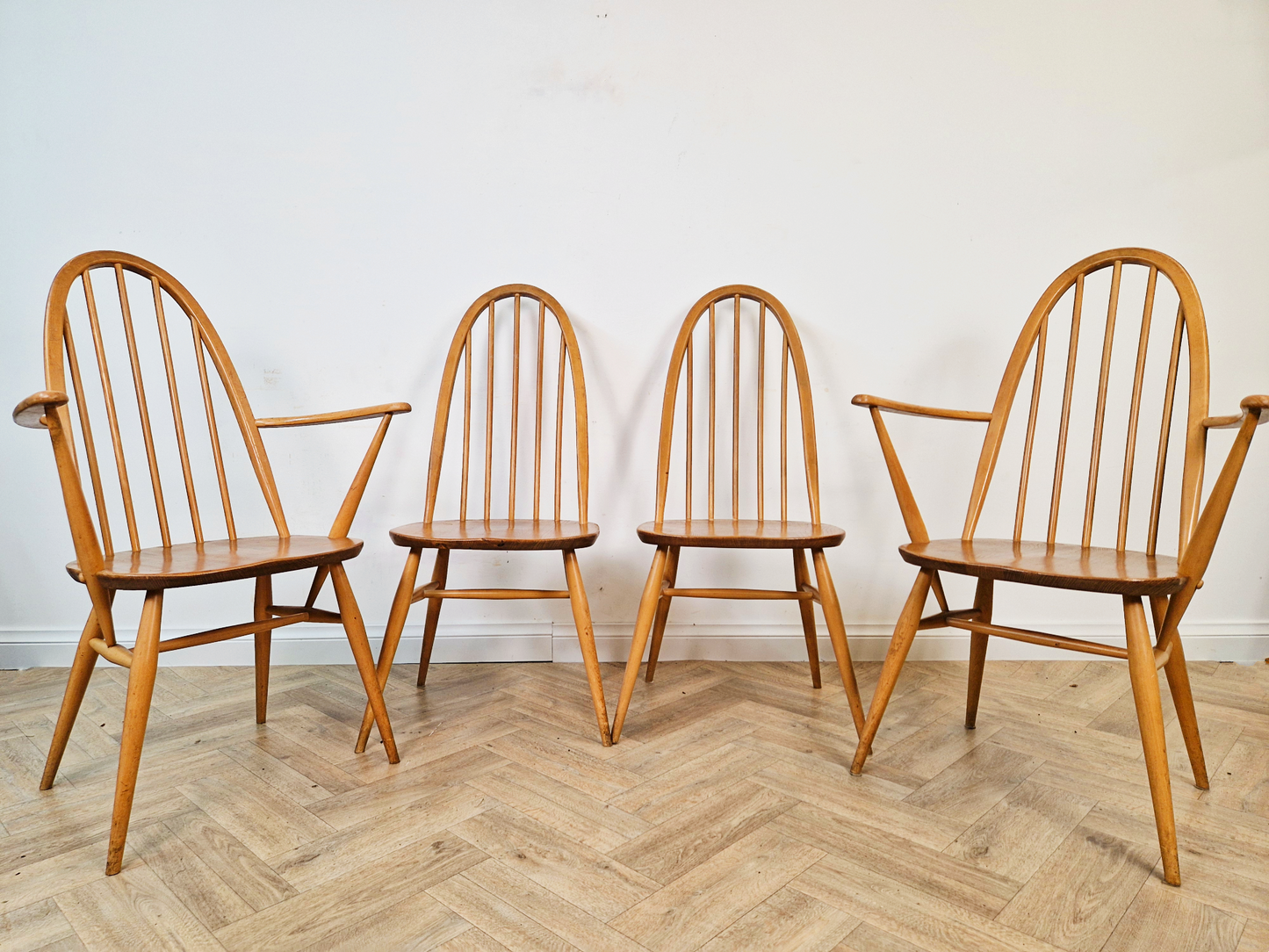 Ercol Quaker Vintage Mid Century Danish Deign Solid Elm Set 4 Dining Chairs BL581