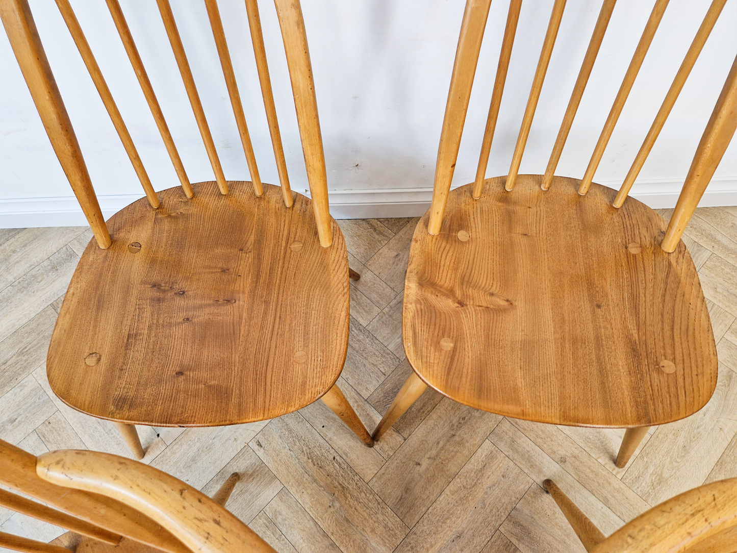 Ercol Quaker Vintage Mid Century Danish Deign Solid Elm Set 4 Dining Chairs BL581