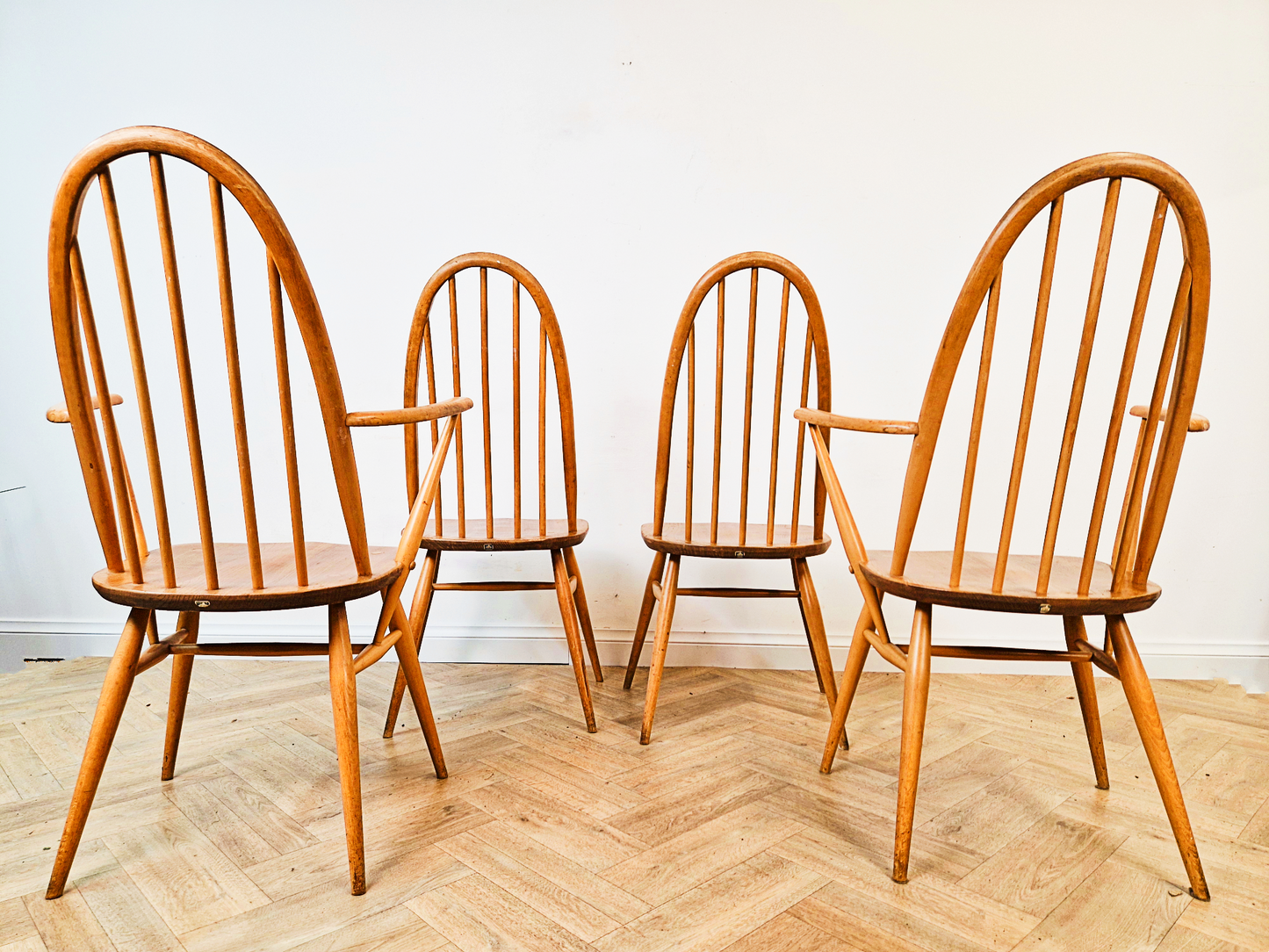 Ercol Quaker Vintage Mid Century Danish Deign Solid Elm Set 4 Dining Chairs BL581
