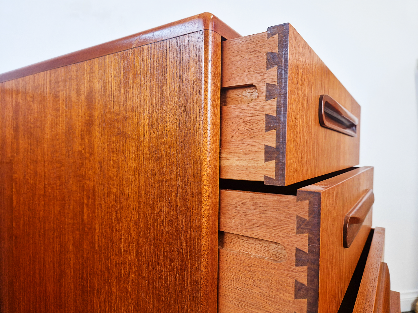 PAIR V.B Wilkins For G Plan Red Label Danish Design Medium Teak Tallboy Chest of Drawers