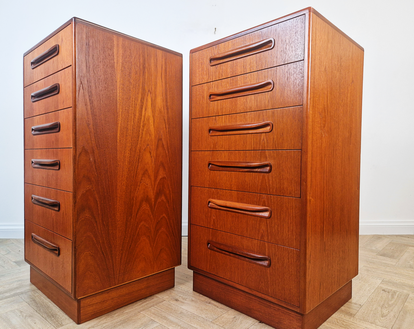PAIR V.B Wilkins For G Plan Red Label Danish Design Medium Teak Tallboy Chest of Drawers