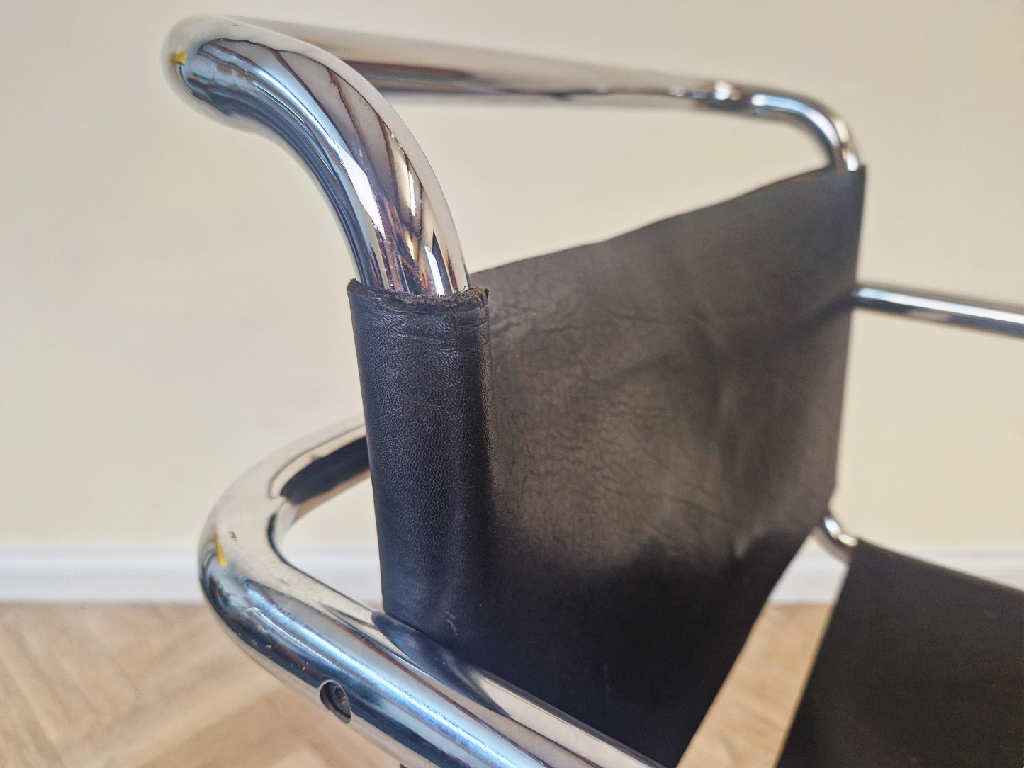 Mies Van Der Rohe For Thonet Leather & Chrome Mid Century Bauhaus Lounge Chair