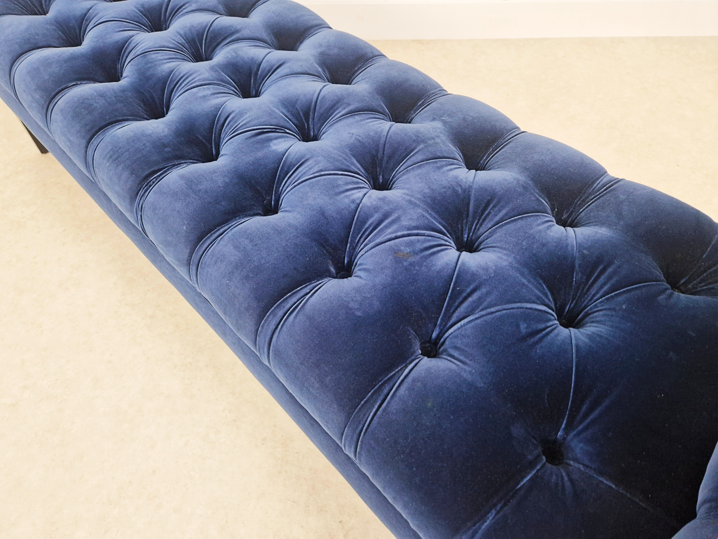 Vintage Mid Century Art Deco Inspired Velvet & Ebonised Teak Long Window Seat Sofa