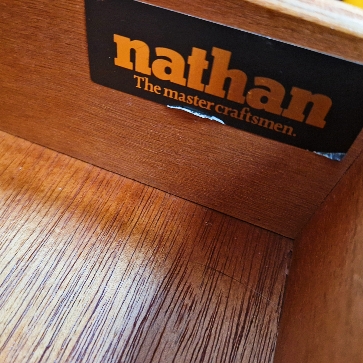 Nathan Vintage Mid Century Medium Teak & Glazed Glass Slim Bookcase Sideboard