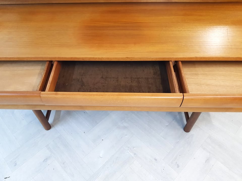 Vintage Mid Century 1960s Danish Design Golden Teak Dresser Sideboard Desk