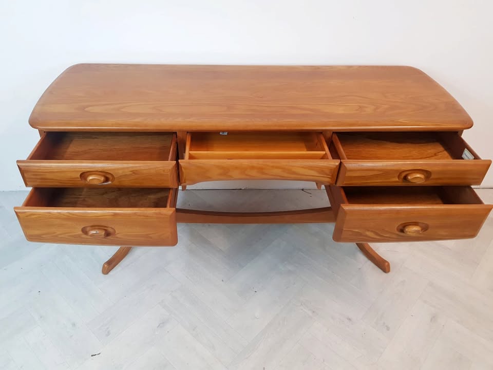 Vintage Solid Elm 1960s Mid Century Danish Design Desk Dresser Sideboard