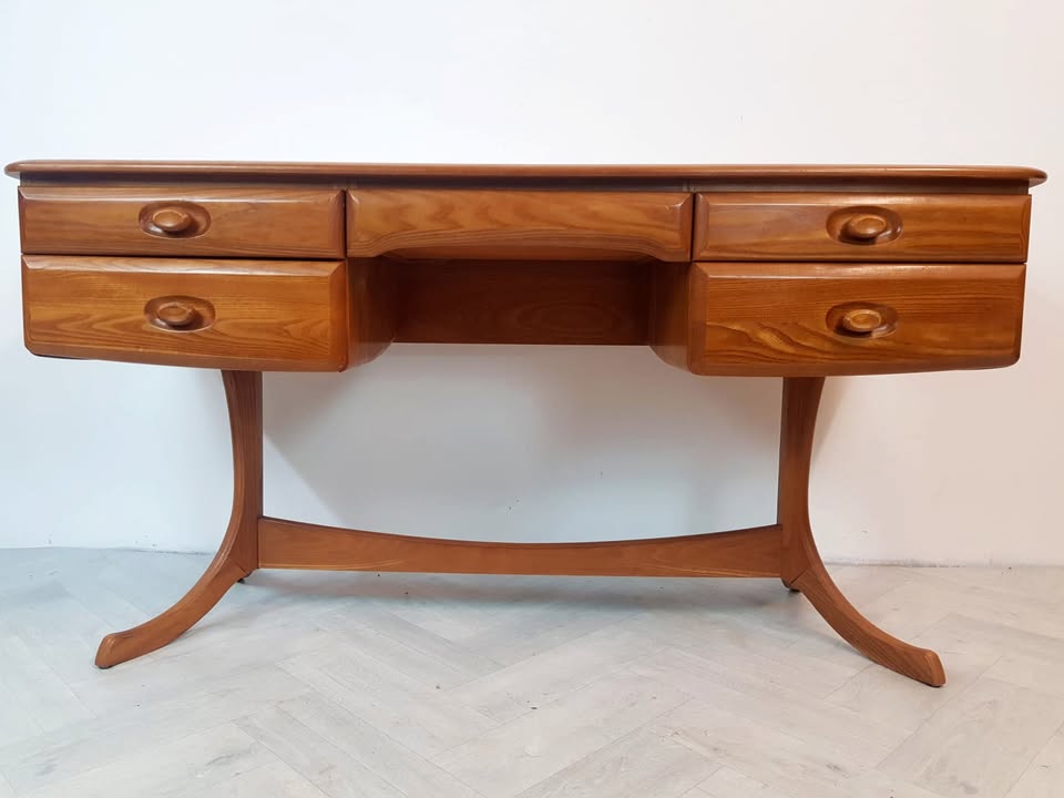 Vintage Solid Elm 1960s Mid Century Danish Design Desk Dresser Sideboard