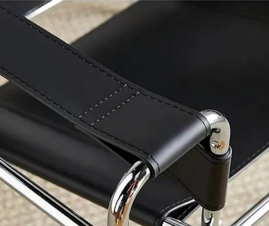 Mid Century Modern Bauhaus Nordic Design Leather & Steel Lounge Chair