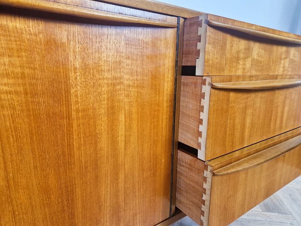 A.H. McIntosh Vintage Mid Century Danish Design Golden Teak Sideboard Buffet Credenza
