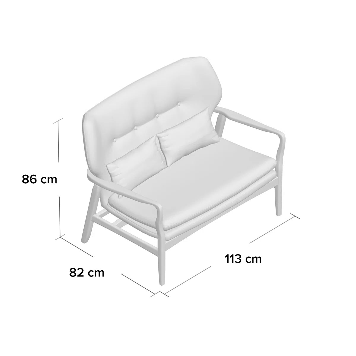 Mid Century Modern Solid Birch Nordic Design 2 Seater Lounge Chair Sofa