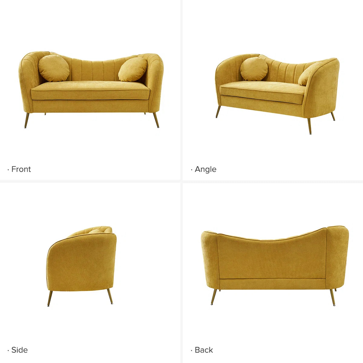 Mid Century Modern 2 Seater Firm Chenille Tufted Sofa W / Two Throw Pillows