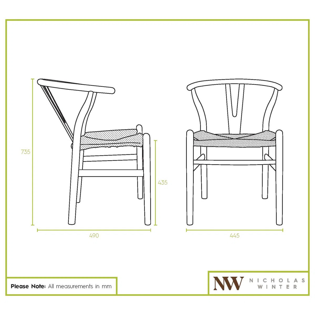 Set of 4 Mid Century Modern Solid Beech & Cord Danish Design Accent Dining Chairs