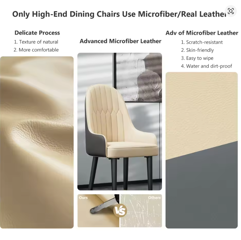 Set of 2 X Mid Century Modern Solid Wood & Leather Microfibre Dining Kitchen Bar Chairs