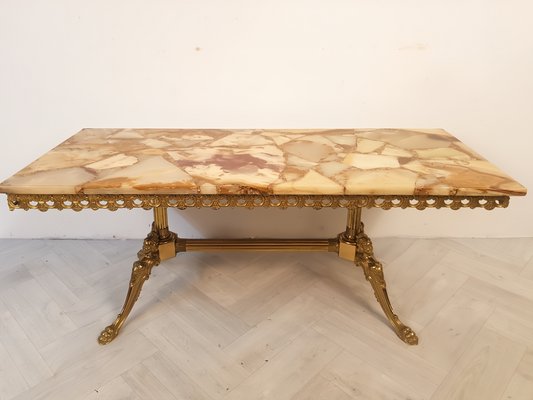 Vintage Onyx & Brass Art Deco Coffee Table