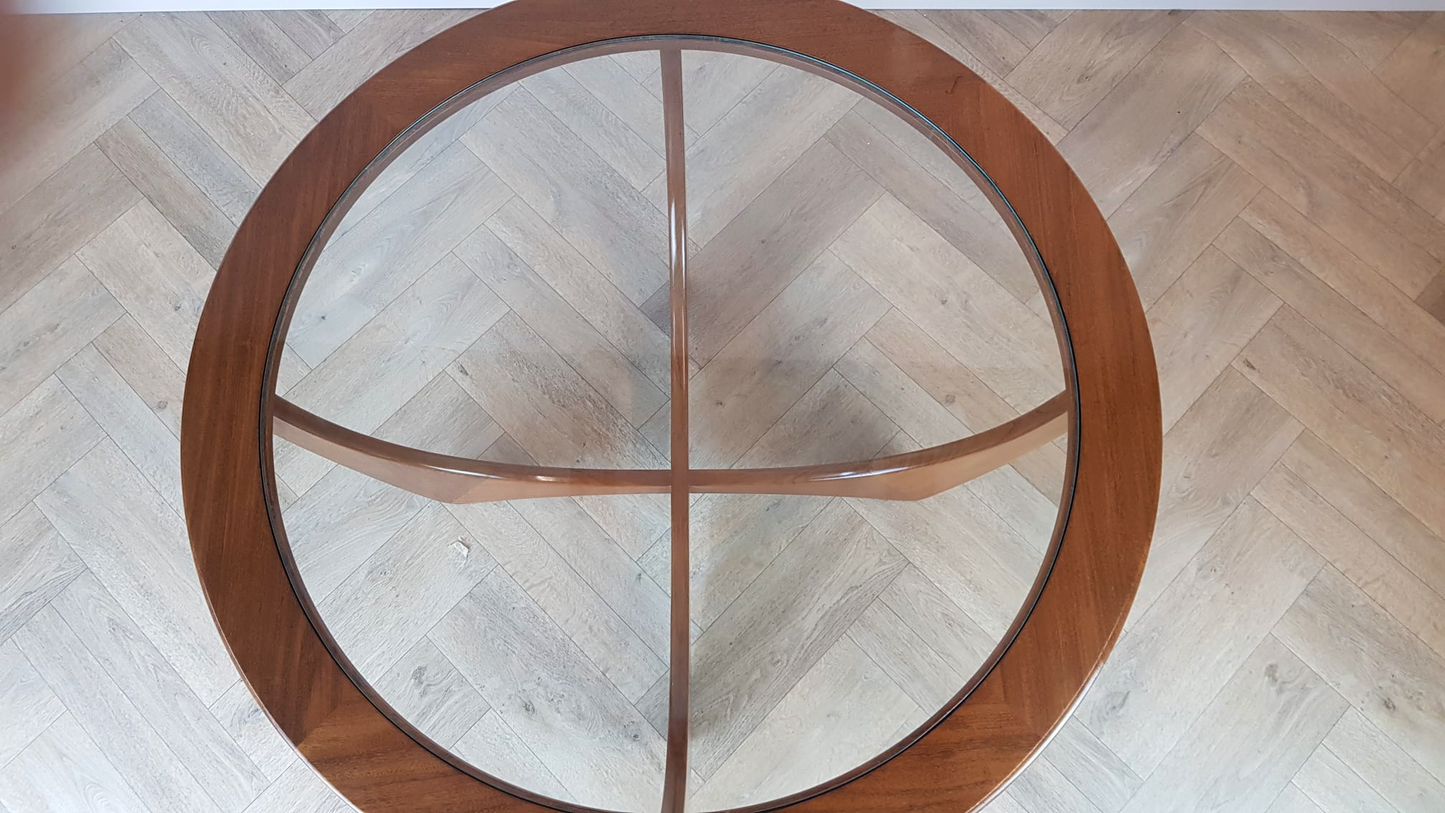 VB Wilkins For G Plan Astro Vintage Mid Century Solid Teak & Glazed Glass Round Coffee Table