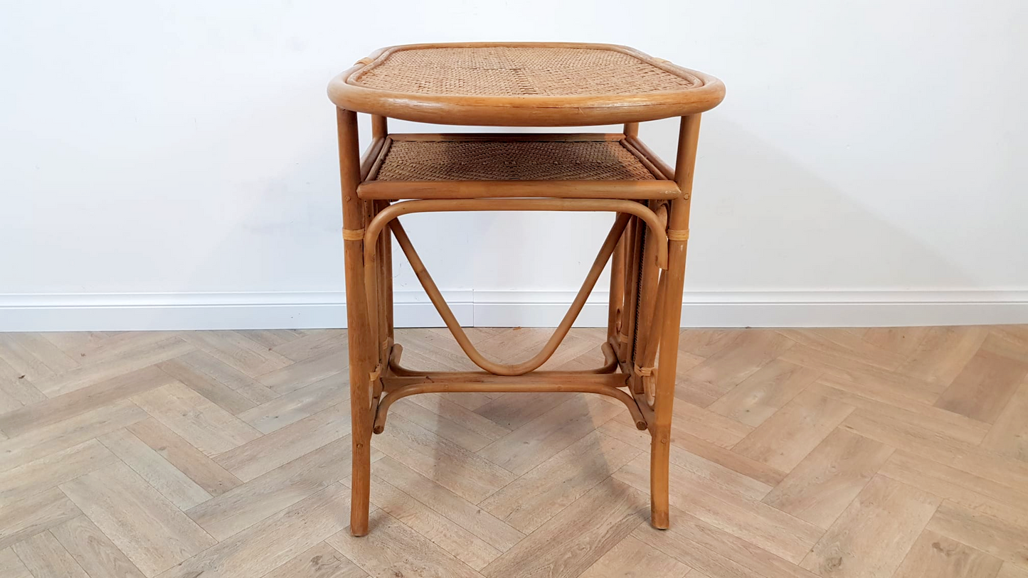 Vintage Mid Century Wicker & Cane Compact Table and Chair Dining Set
