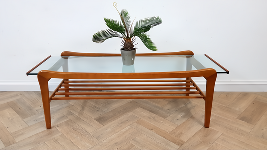 G Plan Vintage Mid Century Solid Teak & Glazed Glass Coffee Table With Magazine Rack