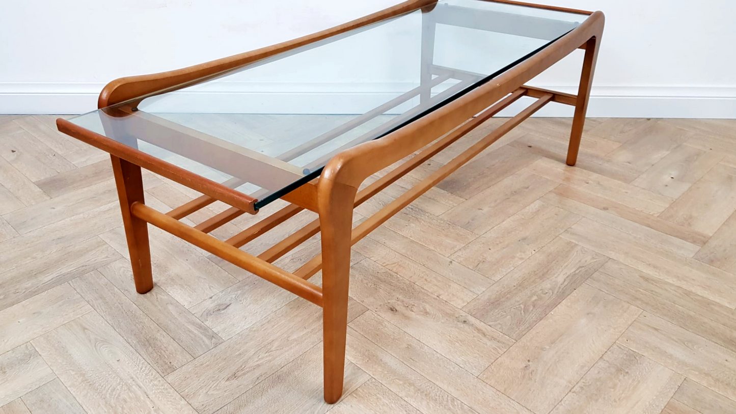 G Plan Vintage Mid Century Solid Teak & Glazed Glass Coffee Table With Magazine Rack