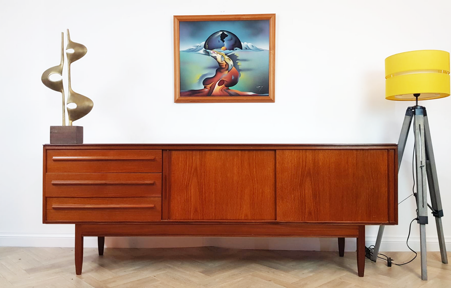 White & Newton Vintage Mid Century Teak 1960s Long Sideboard Buffet Credenza
