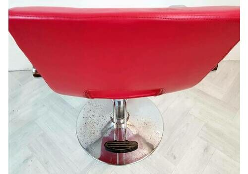 Vintage Mid Century Art Deco Style Cherry Red Leather & Chrome Barbers Lounge Accent Chair