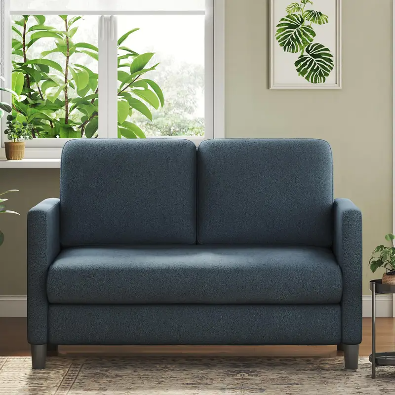 Mid Century Modern Compact 2 Seater Soft Teddy Velvet Sofa