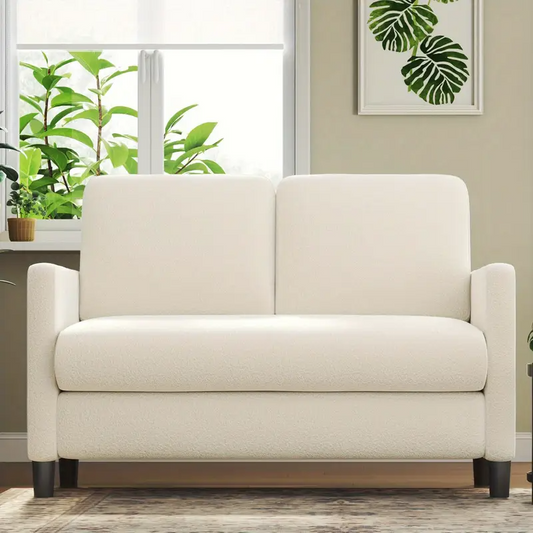 Mid Century Modern Compact 2 Seater Soft Teddy Velvet Sofa