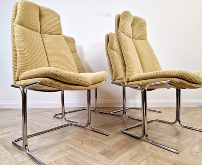 Tim Bates For Pieff Eleganza Vintage 1970s Set of 4 Chrome Cantilever Lounge Dining Chairs