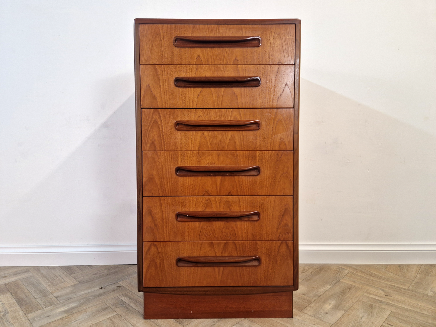 VB Wilkins For G Plan Red Label Mid Century Solid Teak Vintage Tallboy Chest of Drawers