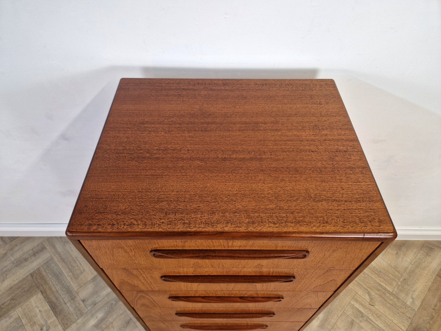 VB Wilkins For G Plan Red Label Mid Century Solid Teak Vintage Tallboy Chest of Drawers