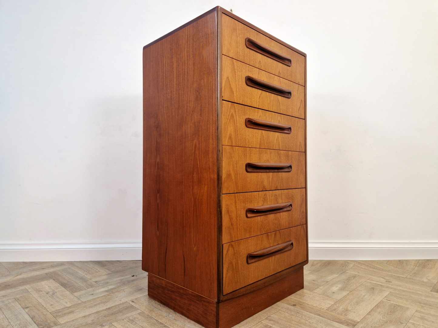 VB Wilkins For G Plan Red Label Mid Century Solid Teak Vintage Tallboy Chest of Drawers