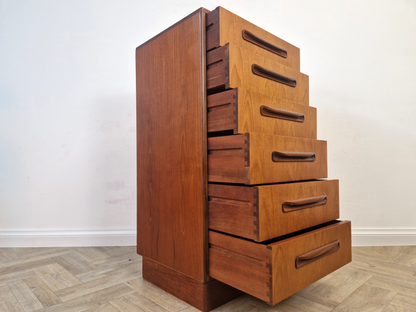 VB Wilkins For G Plan Red Label Mid Century Solid Teak Vintage Tallboy Chest of Drawers
